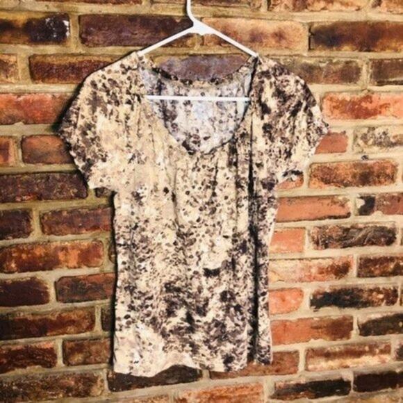 St. John's Bay Brown Printed Short Sleeve Blouse Women's Size Small - Picture 1 of 6